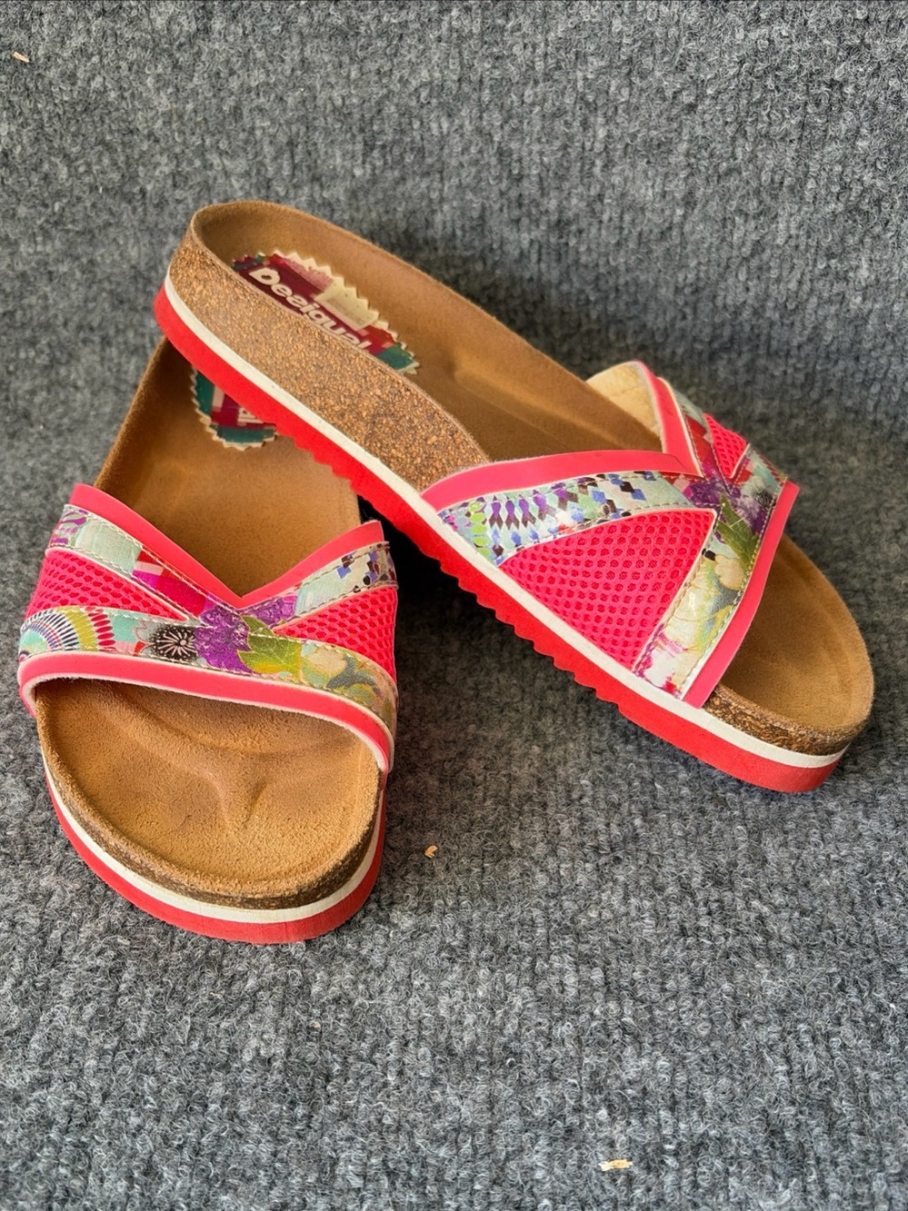 Desigual Bright Pink Floral Crossband Platform Sandals